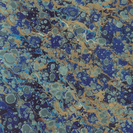 Hand Marbled Paper Stone Marble Pattern in Blue and Gold ~ Berretti Marbled Arts